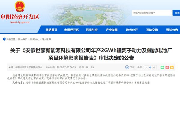 3.3億元！安徽世豪年產2GWh動力及儲能電池廠項目獲批