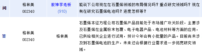 格林美：料今年會有小批量石墨烯產品