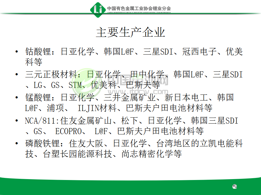 國外正極材料主要生產企業