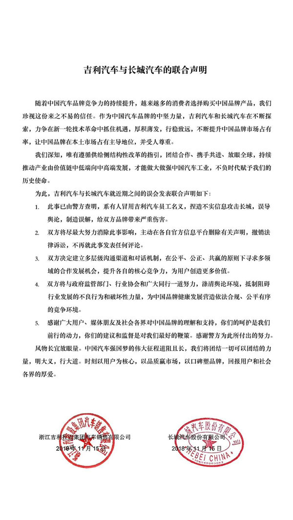 吉利、長城今天握手言和!攜手做強(qiáng)中國品牌! 吉利、長城今天握手言和!攜手做強(qiáng)中國品牌!