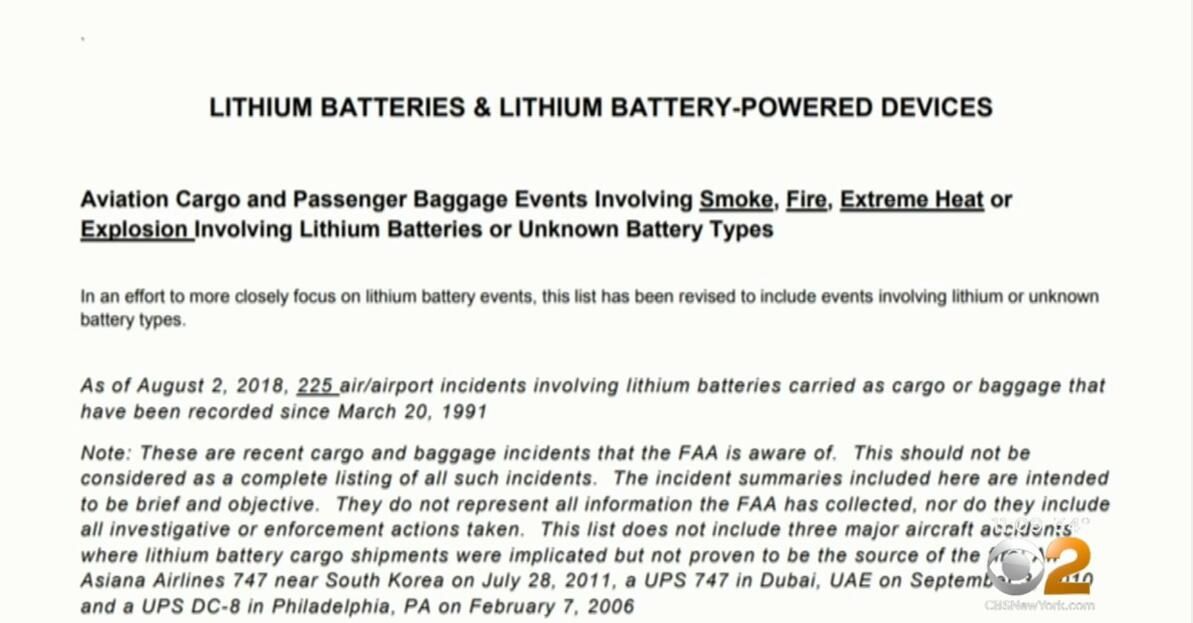 圖:美國聯邦航空管理局關于電池事故報告 圖片來源:NOWTHIS 圖:美國聯邦航空管理局關于電池事故報告 圖片來源:NOWTHIS