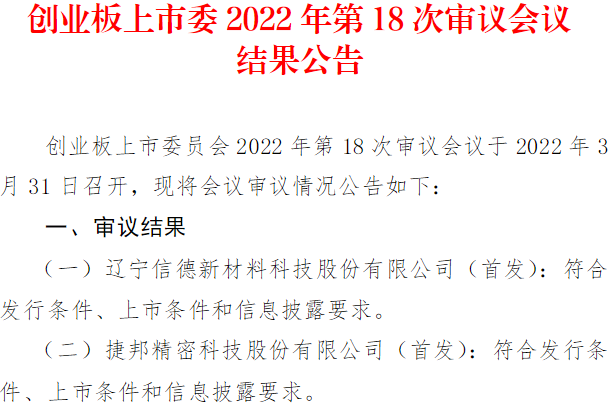 創業板上市委2022年第18次審議會議結果公告 創業板上市委2022年第18次審議會議結果公告