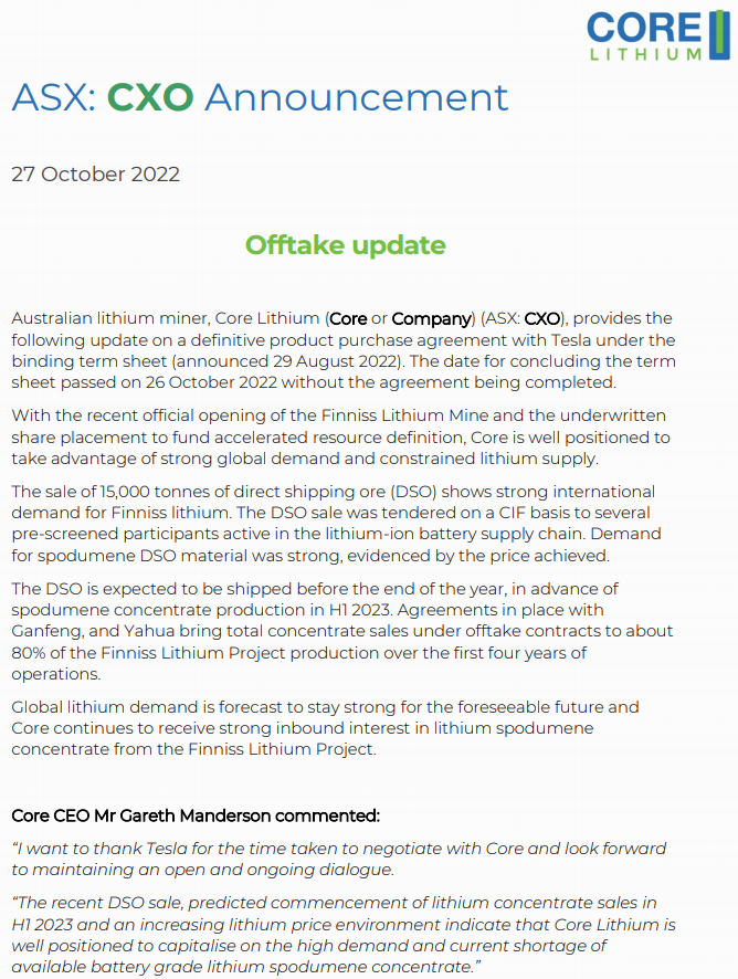 Core Lithium Core Lithium