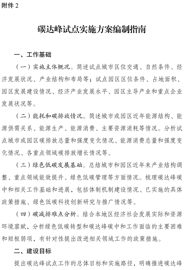 《國家碳達峰試點建設方案》